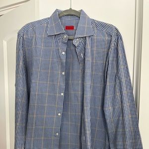 Isaiah blue & brown check button down. Neck is either 16.5 or 17.